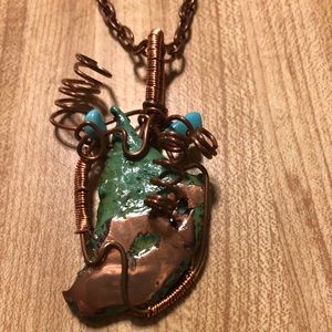 Real Copper & turquoise wire wrapped necklace